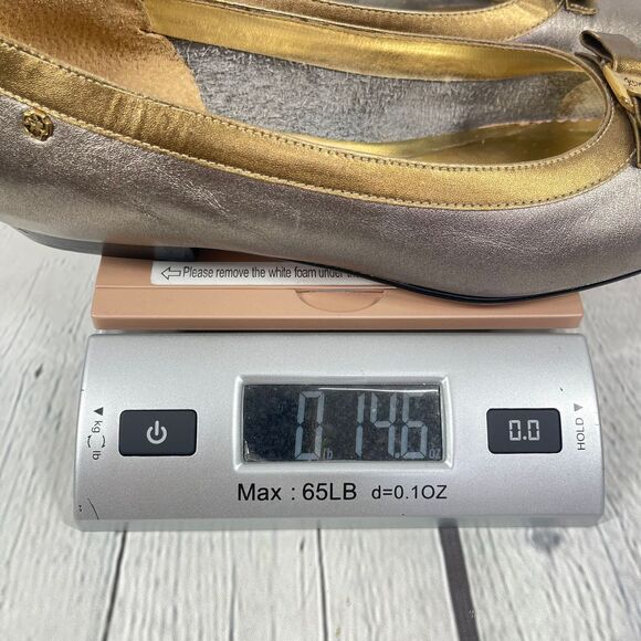 Vintage 90’s Loafers Womens 9.5 Silver Gold Leather Bow Flat Comfort Shoes Party - Picture 13 of 13
